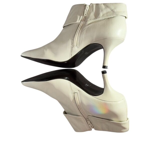 BRONX Vivian Women's Pointed-Toe White Leather Ankle Booties Heels Size 8.5M - Picture 6 of 10